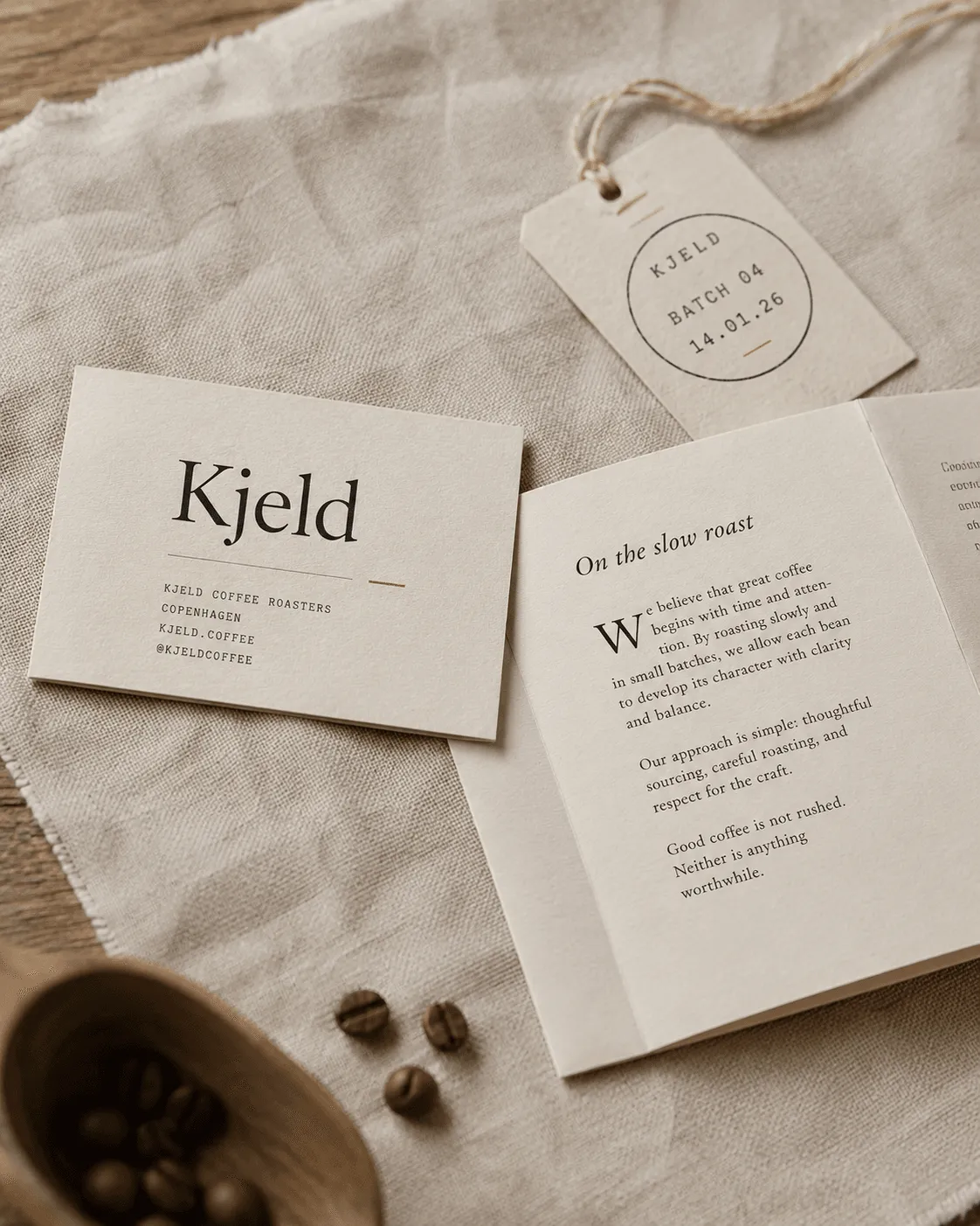 Kjeld wordmark on letterpressed business card